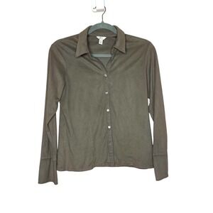 J.jill Women's Faux Suede Button Down Blouse Long Sleeve Brown Size‎ Small